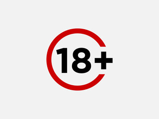 Plus 18 prohibition sign for people under eighteen years of age. For adults only. Vector illustration.