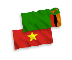 Flags of Republic of Zambia and Vietnam on a white background