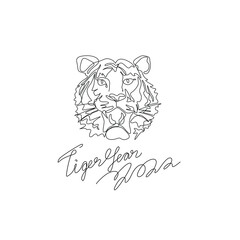 Tiger head, continuous line drawing, Chinese New Year, isolated vector illustration, tattoo, print and logo design, silhouette single line on white background, vector line art.