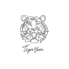  Tiger head, continuous line drawing, Chinese New Year, isolated vector illustration, tattoo, print and logo design, silhouette single line on white background, vector line art.