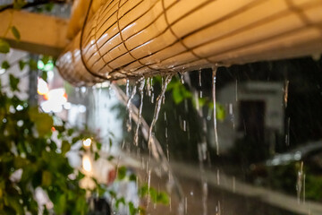 Bamboo curtain at heavy raining night