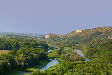 Aerial view of Morava river near Devin castle, Bratislava, Slovakia