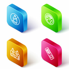 Set Isometric line No alcohol, Radar with targets on monitor, Aircraft steering helm and Airline ticket icon. Vector