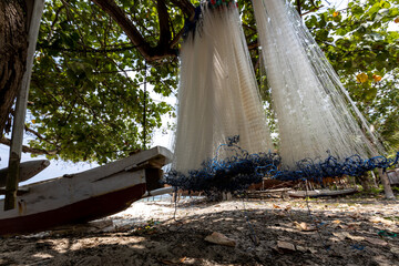 fisherman net drying on the beach