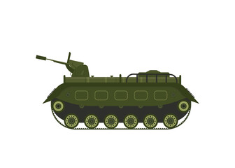Fototapeta premium Green Military Tank, Heavy Special Machinery, Armored Fighting Vehicle, War Transport