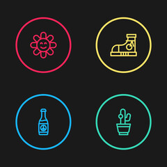 Set line Beer bottle, Cactus, Sneakers and Flower icon. Vector