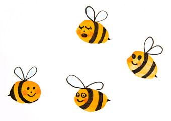 Obraz premium Cartoon bees - watercolors picture of bees