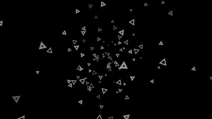 Fototapeta Abstract cluster of numerous white neon triangles floating in an abstract environment on a black. Animation. Computer generated abstract space. obraz