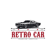 Obraz premium logo classic car shilhouette vector illustration, old car logo good for bussines