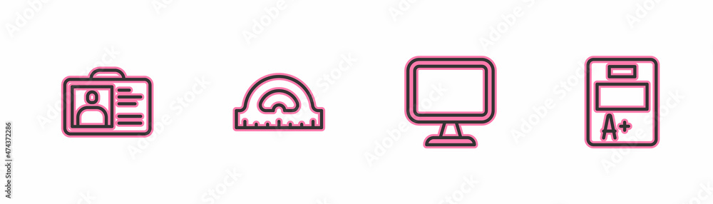 Poster set line identification badge, computer monitor, protractor grid and exam sheet with a plus grade ic