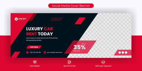 Automotive social media and Facebook cover banner template, Luxury car rent social media banner template, Facebook cover photo design vector templates