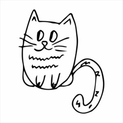 Funny cat hand drawn in doodle style, black and white