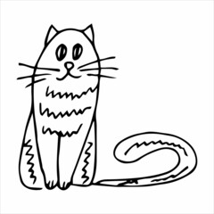 Funny cat hand drawn in doodle style, black and white