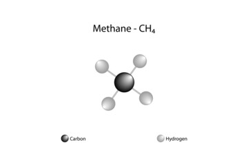 The molecular formula of methane. Methane, gaseous at normal temperatures and pressures, is odorless. It is a component of natural gas. - obrazy, fototapety, plakaty