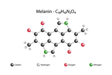 Molecular formula of melanin. Melanin is a brownish-yellow pigment that is black in areas where it is highly concentrated. The iris of the eye may be blue or green in color.