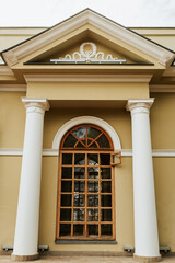 Window and facade with columns of beautiful building. Temple of Air. Kislovodsk, Stavropol Territory, Russia.
