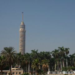 Cairo TV Tower Burg al-Qahira view from the Nile River
