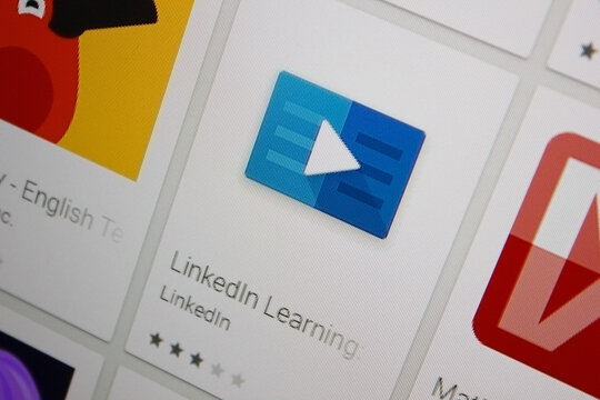 Ivanovsk, Russia - November 28, 2021: Linkedin Learning app on the display of a tablet PC.