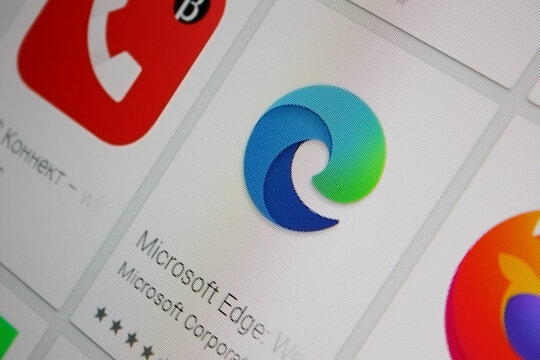 Ivanovsk, Russia - November 28, 2021: Microsoft Edge app on the display of a tablet PC.