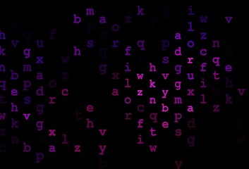 Dark purple vector background with signs of alphabet.