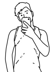 black and white of cute man cartoon for coloring