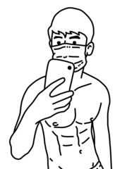 black and white of cute man cartoon for coloring