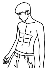 black and white of cute man cartoon for coloring