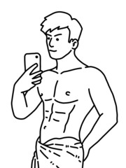 Fototapeta premium black and white of cute man cartoon for coloring