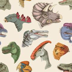 Hand drawn seamless pattern with dinosaurs.