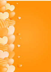 Happy Valentine's Day banner. Holiday background design with big heart made of orange Origami Hearts on black fabric background. Horizontal poster, flyer, greeting card, header for website