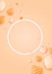 Soft orange pastel hearts poster background. Vector illustration. Paper cut decorations for Valentine's day design