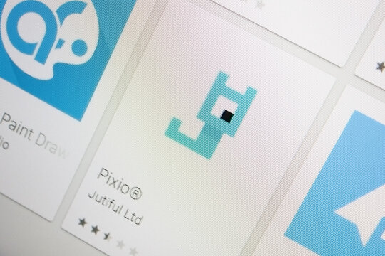 Ivanovsk, Russia - November 28, 2021: Pixio app on the display of a tablet PC.