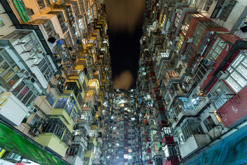 Urban Hong Kong with compact building at night