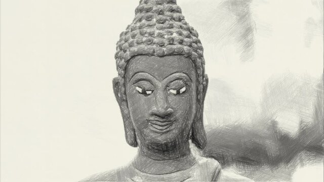 art drawing black and white of buddha statue