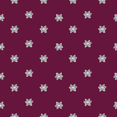 Seamless pattern sanise on dark pink background. Vector repeat template spice in doodle style. Hand drawn elements nature texture for fabric.