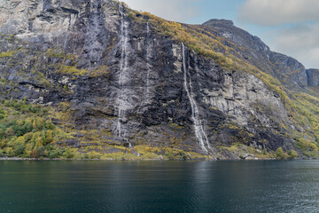 The Seven Sisters waterfall (Norwegian: De Syv Søstrene, Knivsflåfossen) located along the Geirangerfjorden in Stranda Municipality in Møre og Romsdal county, Norway