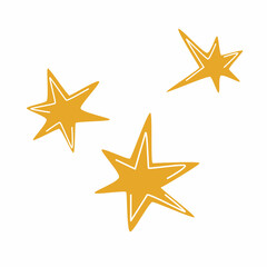Fototapeta na wymiar Set of six-pointed yellow stars. Vector illustration isolated on white background. Yellow six-pointed star icon. Design element. Simple flat picture. Hand-drawn art. Vector illustration.