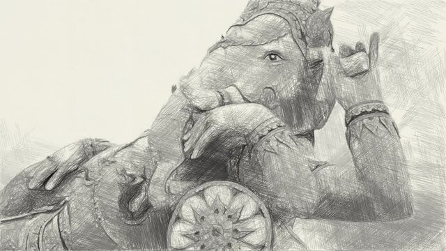 art drawing black and white of ganesha statue