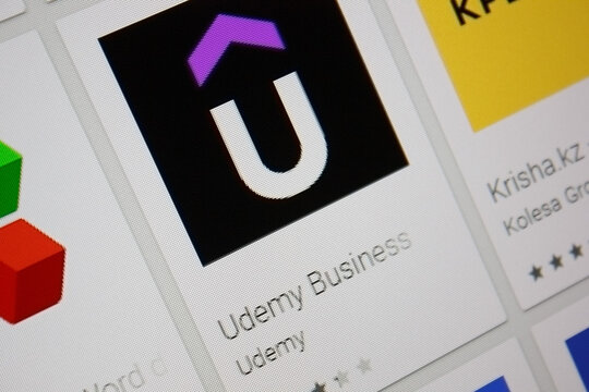 Ivanovsk, Russia - November 28, 2021: Udemy Business app on the display of a tablet PC.