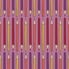 Vector seamless pattern with color pencils. Hand drawn design.