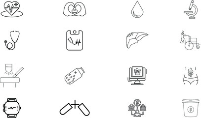 Set of healthcare thin line icons. High quality pictograms of medical. Modern outline style icons collection.
