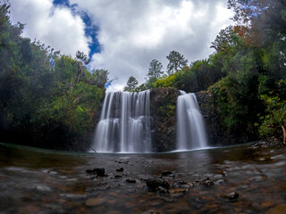 Long exposure view of Cascade Latour (Latour waterfall) also known as 'Cascade du Mamouth' hidden in a forest located in Mauritius