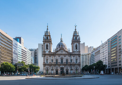 Rio de Janeiro, Brazil, June 2018 - view of Igreja da Candel&aacute;ria, a famous catholic church at Rio de Janeiro downtown
