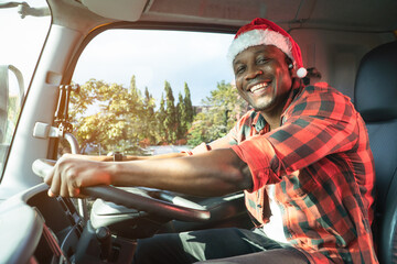 happy Smile Confidence Young Man Truck Driver In Business Long transport.