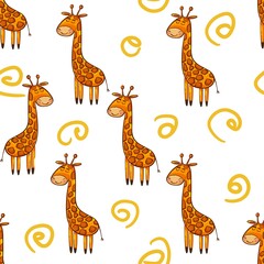 Seamless pattern orange giraffe smiling