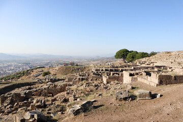 view from the top of the hill where situated the acropolis of ancient city Pergamon, Turkey