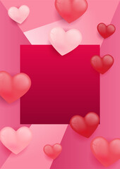 Red, pink and white hearts with shiny confetti isolated on red background. Vector illustration. Paper cut decorations for Valentine's day design