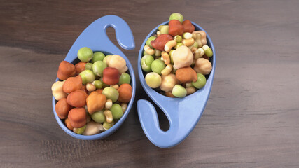 Healthy diet and vegetarian food. Mix of fresh sprouts on beautiful background. macrobiotic food. Sprouted wheat, peas, lentil seeds. Copy space 