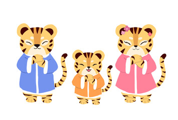 Obraz na płótnie Canvas Set of isolated cartoon tiger family for Chinese New Year of Tiger