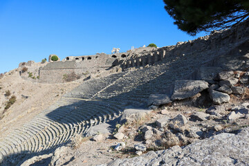 Fototapeta na wymiar scenic view of ancient amphitheatre in Pergamon ruined city, Turkey - one of the largest and steepest theatre in the world